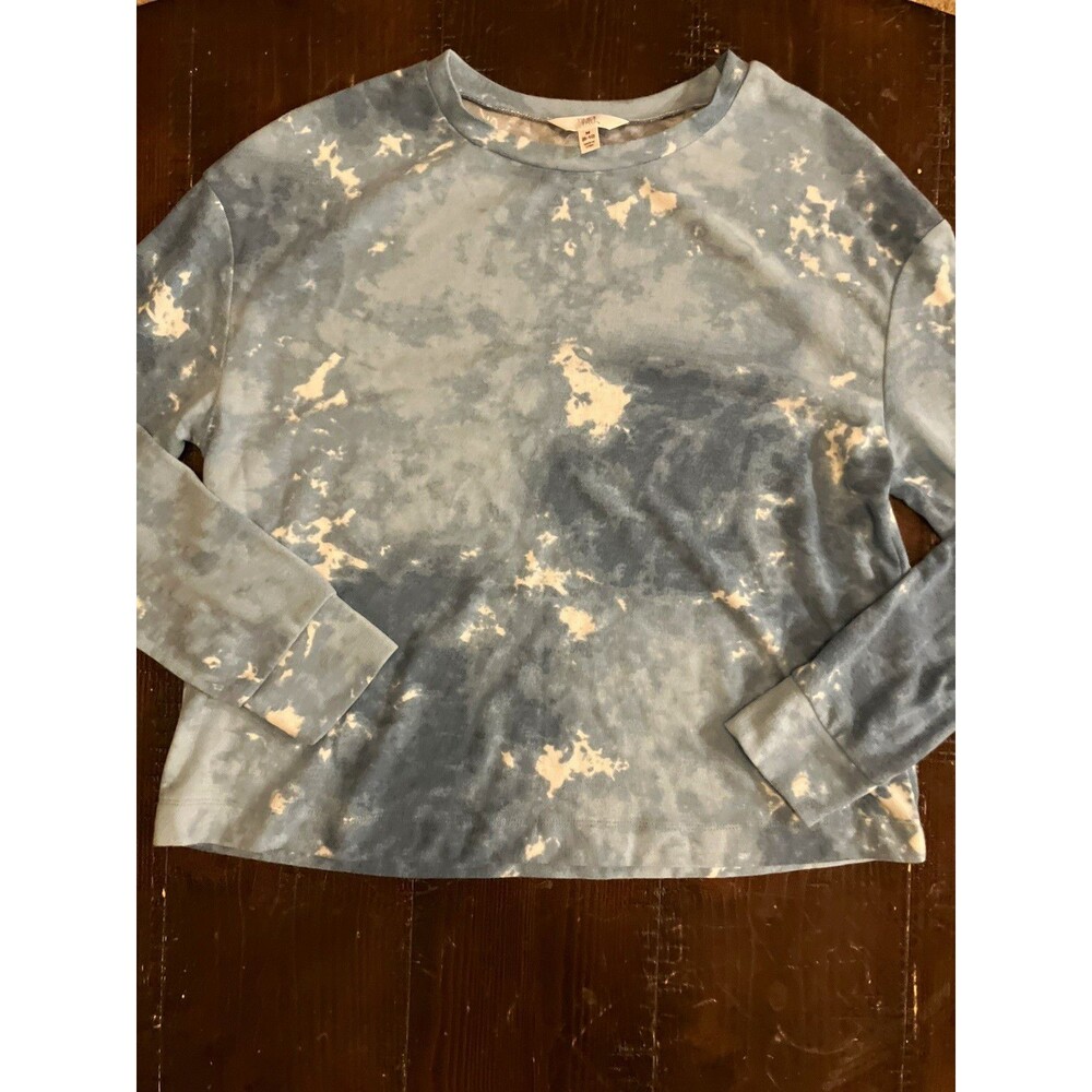Super Soft Women's Blue/White Tie-Dye Crew Neck Pullover Sweatshirt M